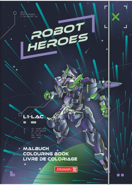 Produktbild: Brunnen Ausmalheft Robot Heroes &brvbar; 32 Blatt, dunkelblau/lila