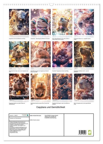 Produktbild: Capybara und Gem&uuml;tlichkeit (Wandkalender 2026 DIN A2 hoch), CALVENDO Monatskalender
