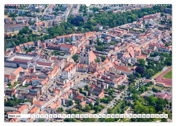 Produktbild: Lutherstadt Wittenberg - Stadt der Reformation aus der Vogelperspektive (hochwertiger Premium Wandkalender 2026 DIN A2 quer), Kunstdruck in Hochglanz