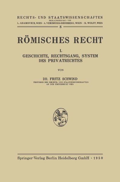Römisches Recht, Taschenbuch von Freiherr Fritz Schwind, Springer Berlin, 9783662231104