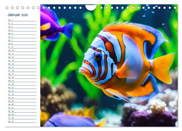 Produktbild: Aquarienzauber - Bunte KI Unterwasserwelten (Wandkalender 2026 DIN A4 quer), CALVENDO Monatskalender