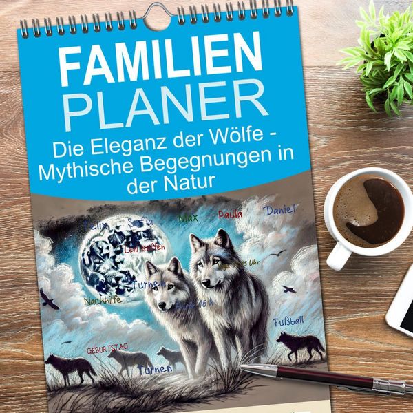 Produktbild: Familienplaner 2026 - Die Eleganz der W&ouml;lfe - Mythische Begegnungen in der Natur mit 5 Spalten (Wandkalender, 21 x 45 cm) CALVENDO