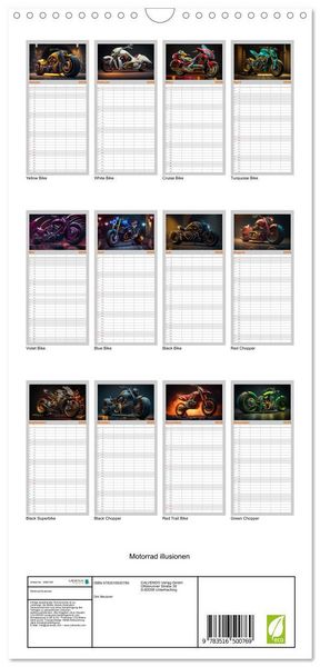 Produktbild: Familienplaner 2026 - Motorrad illusionen mit 5 Spalten (Wandkalender, 21 x 45 cm) CALVENDO
