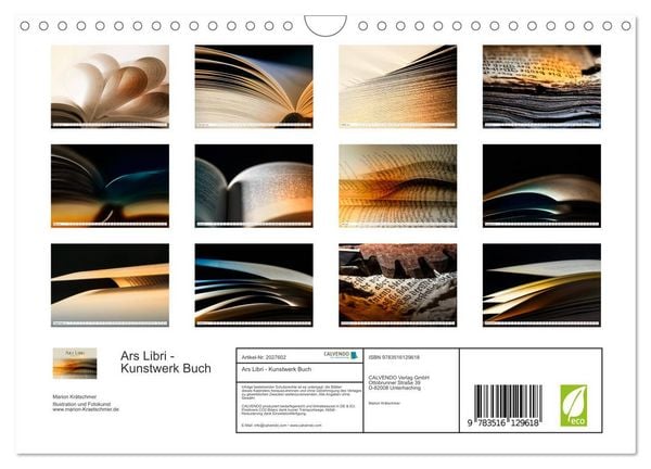 Produktbild: Ars Libri - Kunstwerk Buch (Wandkalender 2026 DIN A4 quer), CALVENDO Monatskalender