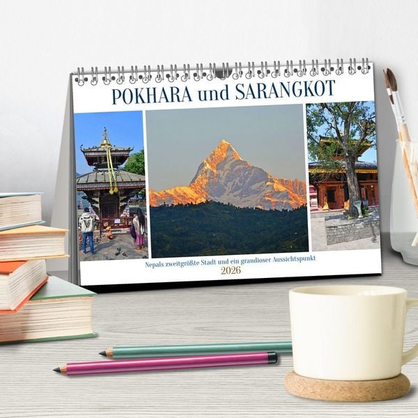 Produktbild: POKHARA und SARANGKOT (Tischkalender 2026 DIN A5 quer), CALVENDO Monatskalender