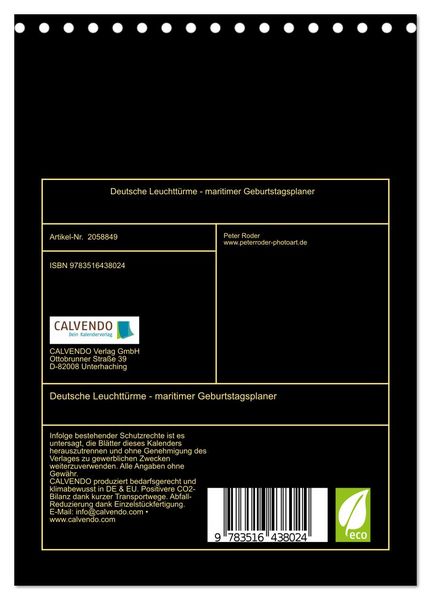 Produktbild: Deutsche Leuchtt&uuml;rme - maritimer Geburtstagsplaner (Tischkalender 2026 DIN A5 hoch), CALVENDO Monatskalender