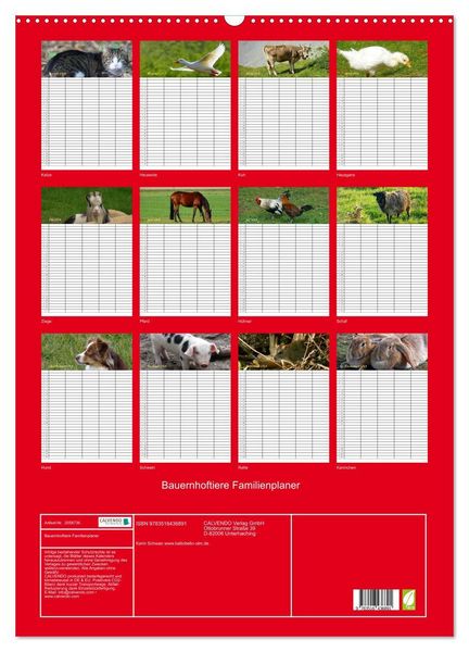 Produktbild: Bauernhoftiere Familienplaner (Wandkalender 2026 DIN A2 hoch), CALVENDO Monatskalender