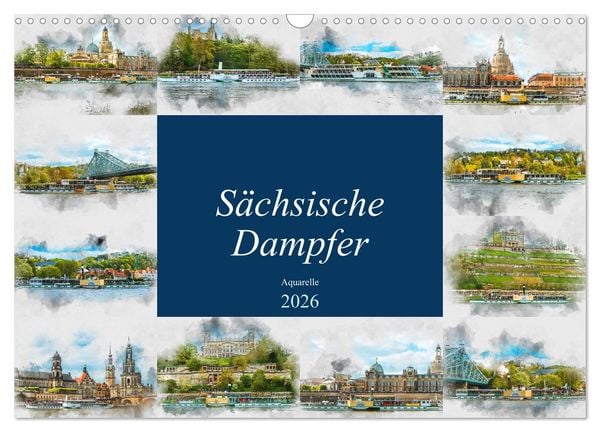 Produktbild: S&auml;chsische Dampfer Aquarelle (Wandkalender 2026 DIN A3 quer), CALVENDO Monatskalender