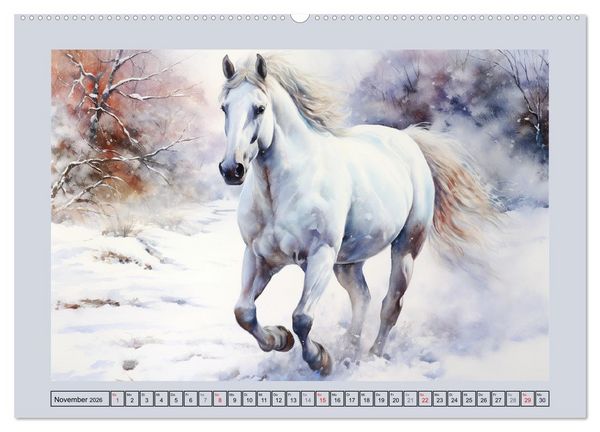 Produktbild: Anmutige Schimmel. &Auml;sthetik wei&szlig;er Aquarell-Pferde (Wandkalender 2026 DIN A2 quer), CALVENDO Monatskalender