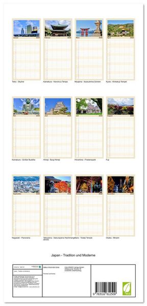 Produktbild: Familienplaner 2026 - Japan - Traditon und Moderne mit 5 Spalten (Wandkalender, 21 x 45 cm) CALVENDO