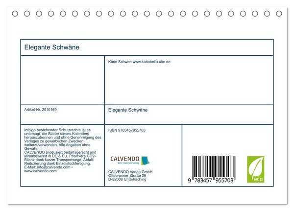 Produktbild: Elegante Schw&auml;ne (Tischkalender 2026 DIN A5 quer), CALVENDO Monatskalender