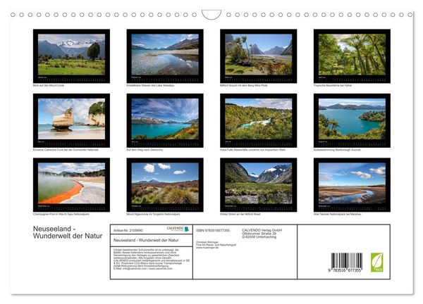 Produktbild: Neuseeland - Wunderwelt der Natur (Wandkalender 2026 DIN A3 quer), CALVENDO Monatskalender