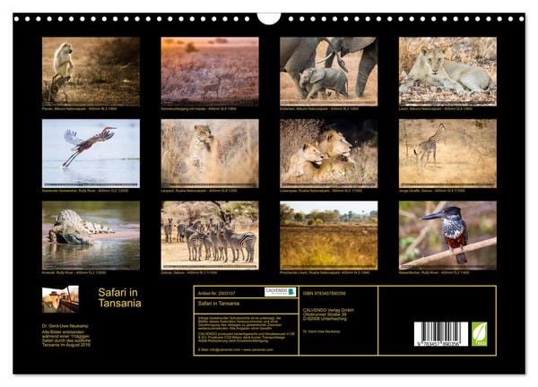 Produktbild: Safari in Tansania (Wandkalender 2026 DIN A3 quer), CALVENDO Monatskalender