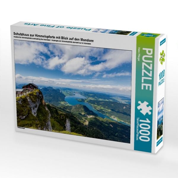 CALVENDO Puzzle Schutzhaus zur Himmelspforte mit Blick auf den Mondsee | 1000 Teile Lege-Größe 64x48cm Foto-Puzzle für glückliche Stunden