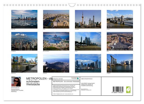 Produktbild: METROPOLEN - die sch&ouml;nsten Weltst&auml;dte (Wandkalender 2026 DIN A3 quer), CALVENDO Monatskalender