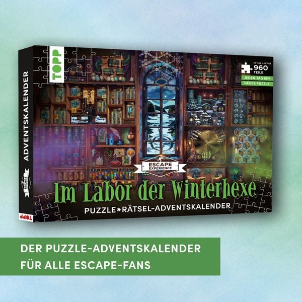 Produktbild: Puzzle-R&auml;tsel-Adventskalender: Im Labor der Winterhexe &ndash; 24 Puzzles mit insgesamt 960 Teilen