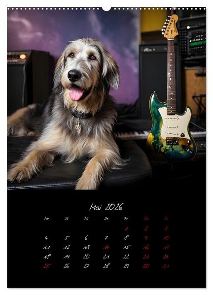 Produktbild: Gitarren und Hunde mit Herz (hochwertiger Premium Wandkalender 2026 DIN A2 hoch), Kunstdruck in Hochglanz