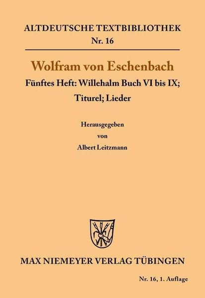 Produktbild: Willehalm Buch VI bis IX; Titurel; Lieder