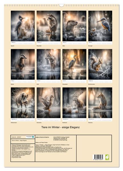 Produktbild: Tiere im Winter - eisige Eleganz (Wandkalender 2027 DIN A2 hoch), CALVENDO Monatskalender