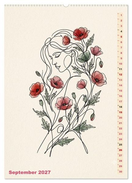 Produktbild: Bl&uuml;tenhauch und Silhouette - Line Art trifft Aquarell (Wandkalender 2027 DIN A2 hoch), CALVENDO Monatskalender