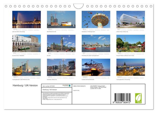 Produktbild: Hamburg / UK-Version (Wall Calendar 2026 DIN A4 landscape), CALVENDO 12 Month Wall Calendar