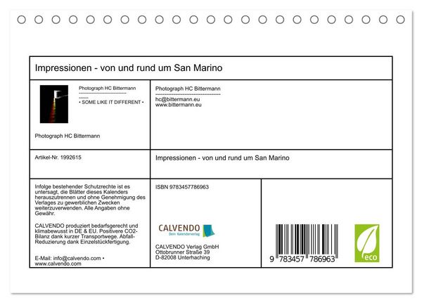 Produktbild: Impressionen - von und rund um San Marino (Tischkalender 2026 DIN A5 quer), CALVENDO Monatskalender