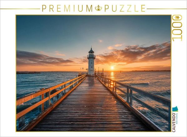 Produktbild: CALVENDO Puzzle Abends flie&szlig;t die Sonne ins Meer und der Leuchtturm bewahrt das letzte Licht des Tages | 1000 Teile Lege-Gr&ouml;&szlig;e 64x48cm Foto-Puzzle f&uuml;r