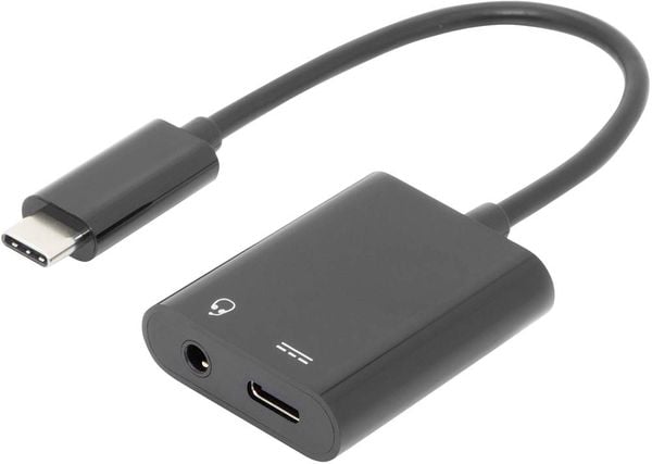 Digitus Audio Adapterkabel [1x USB-C Stecker - 2x USB-C Buchse, Klinkenbuchse 3.5 mm] AK-300400-002-S 20.00 cm Geschirmt, doppelt geschirmt