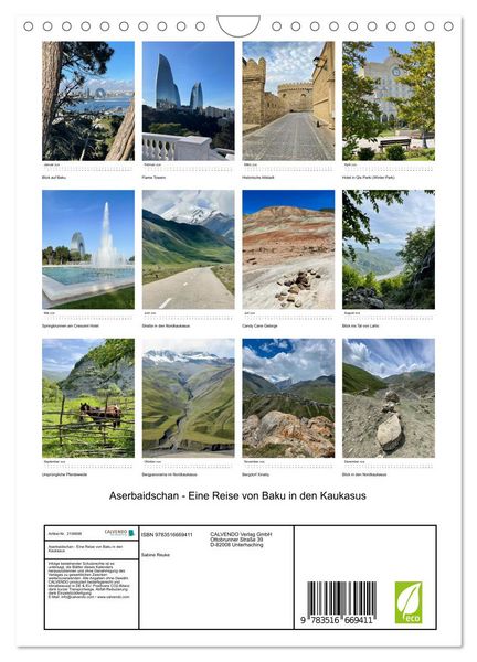 Produktbild: Aserbaidschan - Eine Reise von Baku in den Kaukasus (Wandkalender 2026 DIN A4 hoch), CALVENDO Monatskalender