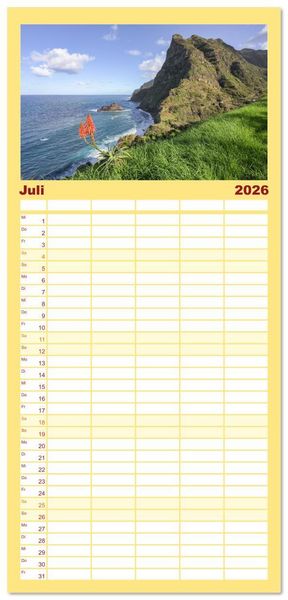 Produktbild: Familienplaner 2026 - Wundersch&ouml;nes Madeira mit 5 Spalten (Wandkalender, 21 x 45 cm) CALVENDO