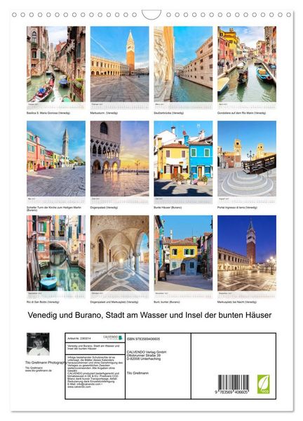 Produktbild: Venedig und Burano, Stadt am Wasser und Insel der bunten H&auml;user (Wandkalender 2027 DIN A3 hoch), CALVENDO Monatskalender