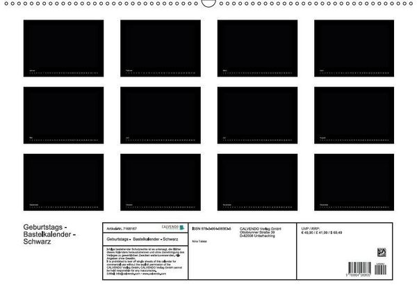 Produktbild: Geburtstags - Bastelkalender - Schwarz (Wandkalender immerw&auml;hrend DIN A2 quer)