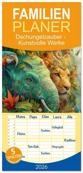Produktbild: Familienplaner 2026 - Dschungelzauber - Kunstvolle Werke mit 5 Spalten (Wandkalender, 21 x 45 cm) CALVENDO