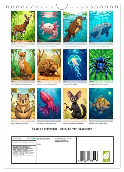 Produktbild: Skurrile Sch&ouml;nheiten &ndash; Tiere, die man kaum kennt (Wandkalender 2026 DIN A4 hoch), CALVENDO Monatskalender