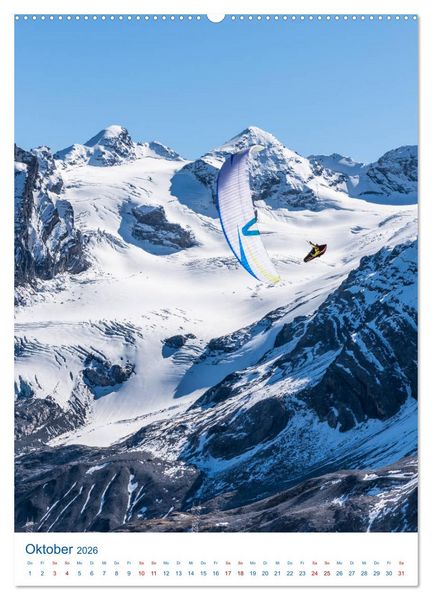 Produktbild: Paragliding - von gr&uuml;nen Wiesen zu schroffen Gletschen (Wandkalender 2026 DIN A2 hoch), CALVENDO Monatskalender
