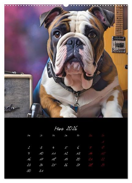Produktbild: Gitarren und Hunde mit Herz (hochwertiger Premium Wandkalender 2026 DIN A2 hoch), Kunstdruck in Hochglanz