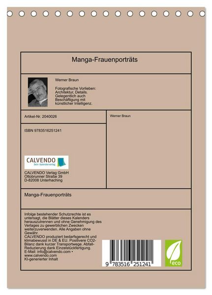 Produktbild: Manga-Frauenportr&auml;ts (Tischkalender 2026 DIN A5 hoch), CALVENDO Monatskalender