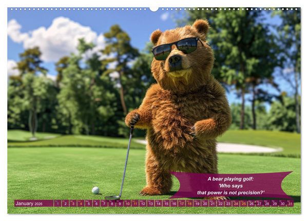 Produktbild: Funny charming animals as golf players (High Quality Premium Wall Calendar 2026 DIN A2 landscape),CALVENDO 12 Month Wall Calendar