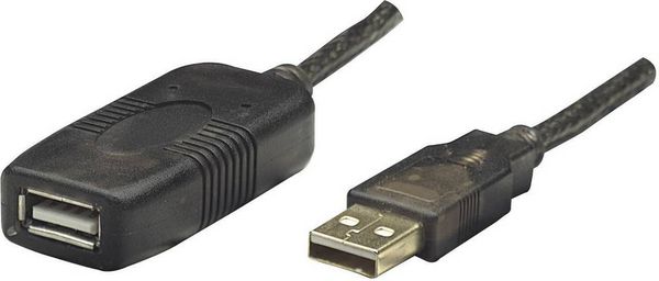 Produktbild: Manhattan USB-Kabel USB 2.0 USB-A Stecker, USB-A Buchse 20.00m Schwarz 150958