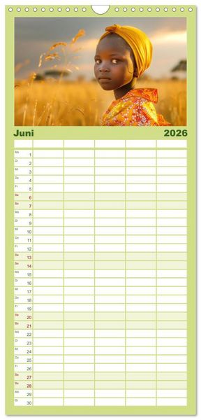 Produktbild: Familienplaner 2026 - Afrika begeistert - Afrikas Sch&ouml;nheit mit 5 Spalten (Wandkalender, 21 x 45 cm) CALVENDO