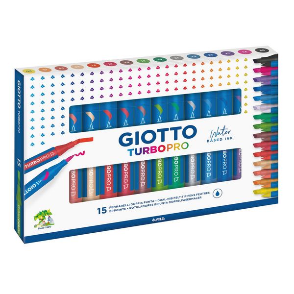 Produktbild: Giotto Doppelfasermaler Turbo Pro 15 Farben mit wasserl&ouml;slicher Tinte Kartonetui
