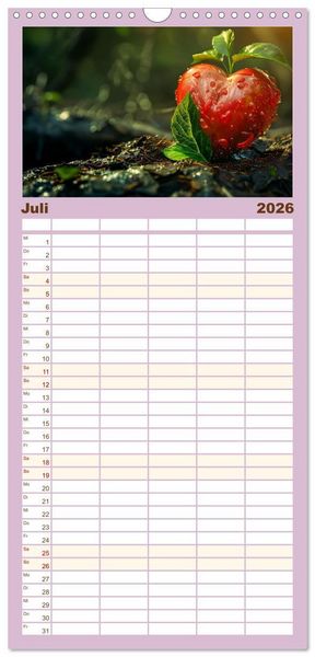 Produktbild: Familienplaner 2026 - Mit dem Herzen der Natur mit 5 Spalten (Wandkalender, 21 x 45 cm) CALVENDO