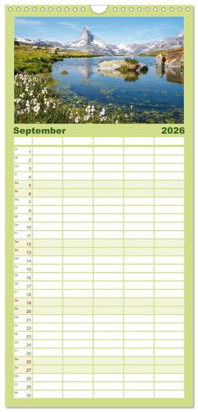 Produktbild: Familienplaner 2026 - Schweiz - Die gr&uuml;ne Lunge Europas mit 5 Spalten (Wandkalender, 21 x 45 cm) CALVENDO