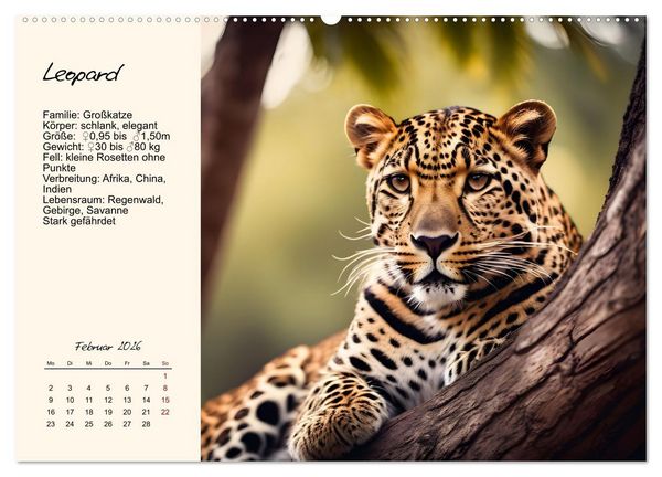 Produktbild: Zw&ouml;lf Raubkatzen im Portrait (Wandkalender 2026 DIN A2 quer), CALVENDO Monatskalender