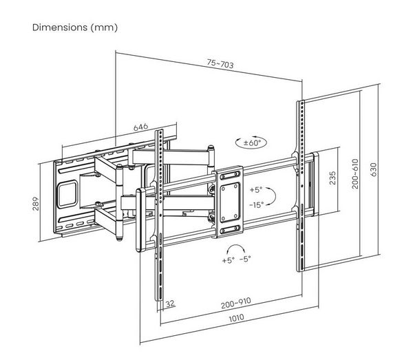 Produktbild: SpeaKa Professional SP-TVM-1300 TV-Wandhalterung 152,4 cm (60") - 304,8 cm (120") Neigbar, Schwenkbar
