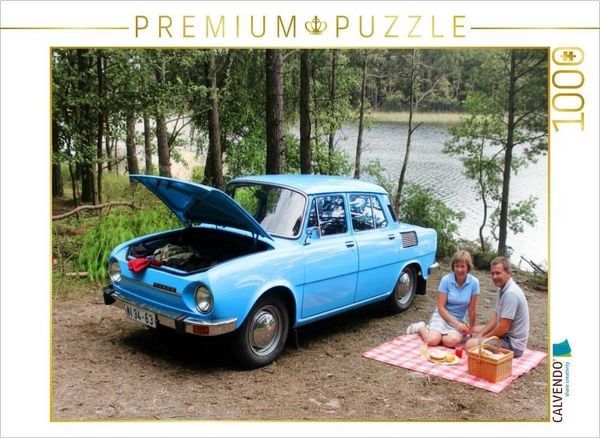 CALVENDO Puzzle Mit dem Skoda zum Picknick am See in der DDR | 1000 Teile Lege-Größe 64x48cm Foto-Puzzle für glückliche Stunden