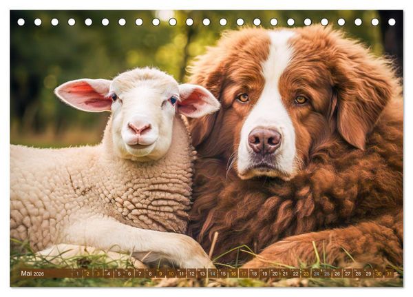 Produktbild: Bauernhof-Freunde - Hunde und ihre tierischen Freundschaften (Tischkalender 2026 DIN A5 quer), CALVENDO Monatskalender
