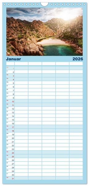 Produktbild: Familienplaner 2026 - Sardinien - Karibik des Mittelmeers mit 5 Spalten (Wandkalender, 21 x 45 cm) CALVENDO
