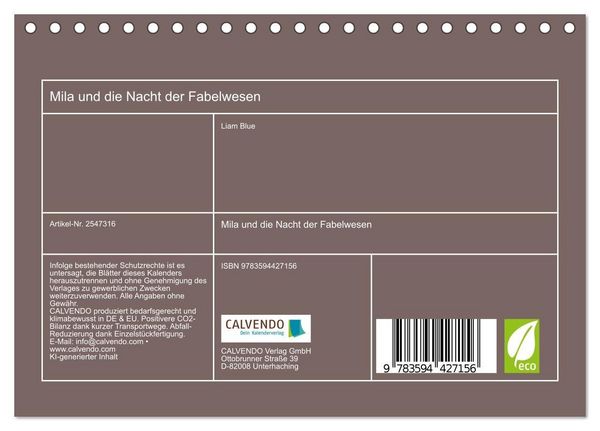 Produktbild: Mila und die Nacht der Fabelwesen (Tischkalender 2027 DIN A5 quer), CALVENDO Monatskalender