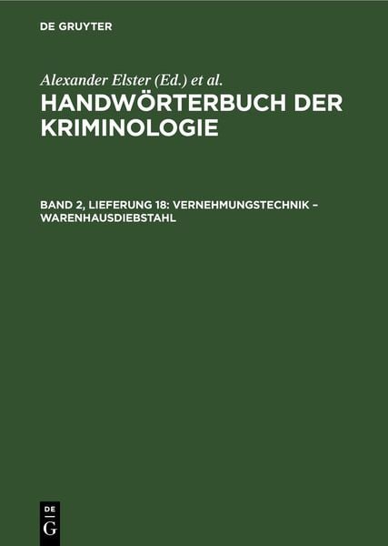 Produktbild: Handw&ouml;rterbuch der Kriminologie / Vernehmungstechnik &ndash; Warenhausdiebstahl